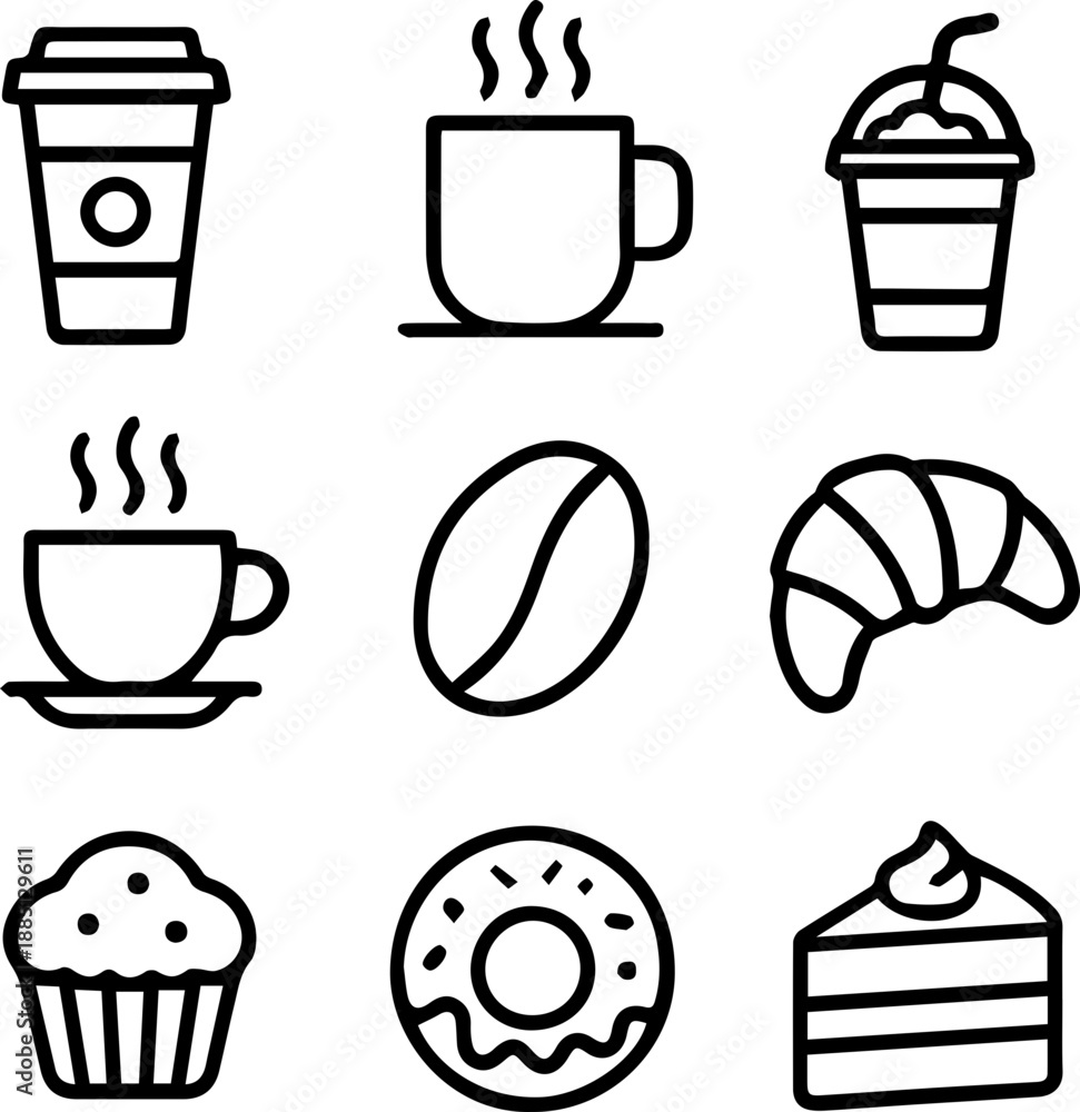 Obraz premium Coffee and Bakery Silhouette Icons Set