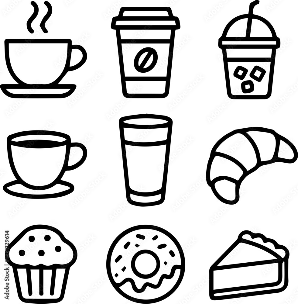 Fototapeta premium Coffee and Bakery Silhouette Icons Set