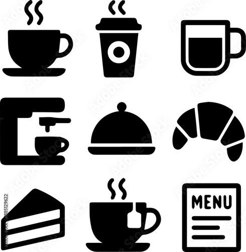 Coffee and Bakery Silhouette Icons Set