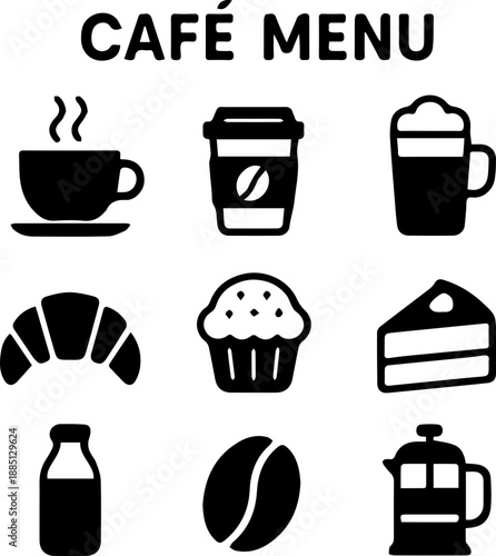 Coffee and Bakery Silhouette Icons Set