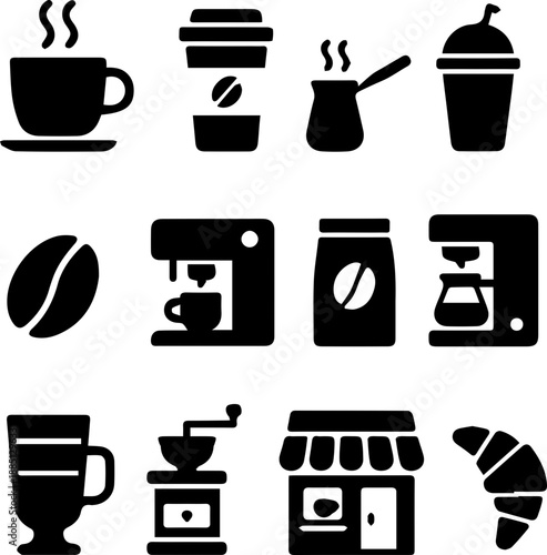 Coffee and Bakery Silhouette Icons Set