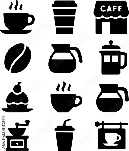 Coffee and Bakery Silhouette Icons Set