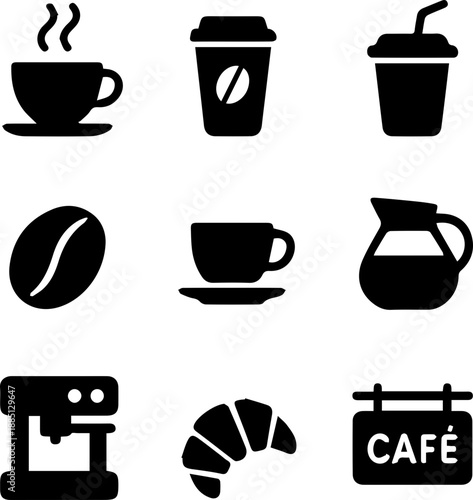 Coffee and Bakery Silhouette Icons Set