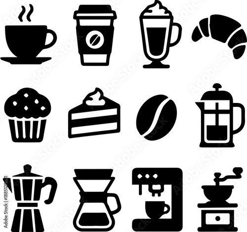Coffee and Bakery Silhouette Icons Set
