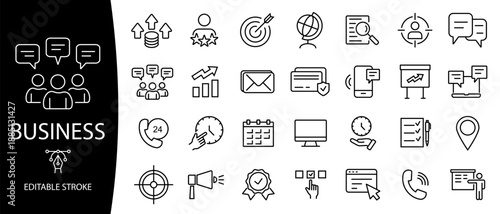 Business and Finance.  Money and finance line icons collection.  Editable stroke. Vector illustration