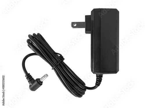 Black ac adapter charger providing power to devices. Transparent background