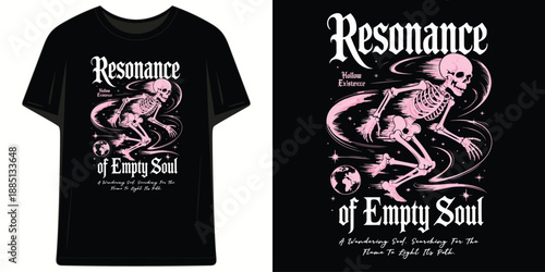 resonance hollow existence of empty soul pink skeleton searching for the flame streetwear t shirt design vector illustration artwork
