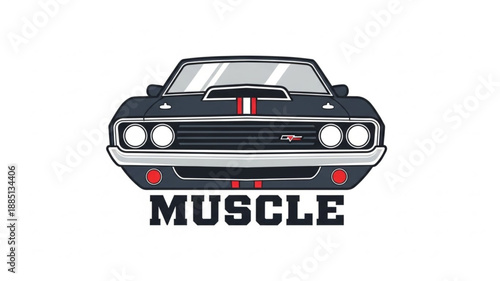 Vintage Muscle Car Front View Illustration.