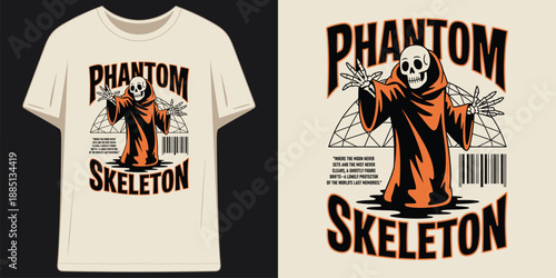 phantom skeleton where the moon never sets and the mist never clears lonely protector t shirt design vector illustration artwork
