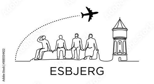 Esbjerg Denmark landmarks and sculptures vector illustration