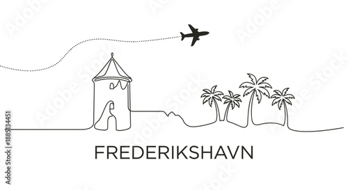 Frederikshavn Denmark city skyline with airplane travel vector illustration