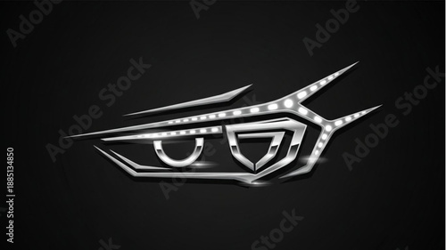 Abstract futuristic chrome design with sharp edges and glowing elements.