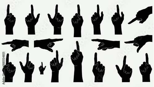 Collection of Black Hand Silhouettes Pointing and Indicating Directions.