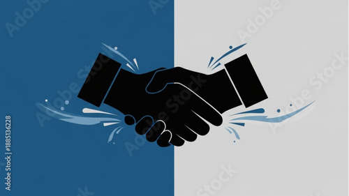 Two hands shaking in agreement with a splash effect.