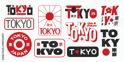 Tokyo Japan typography stickers, patchs, badges, and logos collection. 