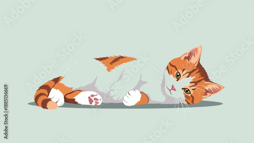 A ginger and white cat lounges lazily, looking curious with its head tilted