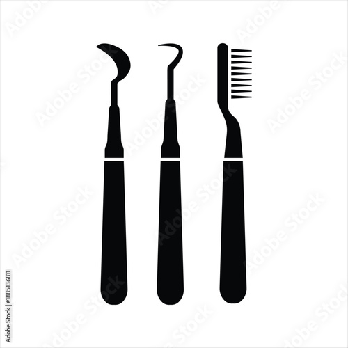 Professional Dental Equipment Tools Logo Icon Black and White