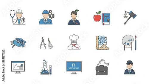 Collection of profession and industry icons in a grid layout.