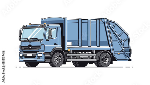 Vászonkép Blue Garbage Truck Vector Illustration