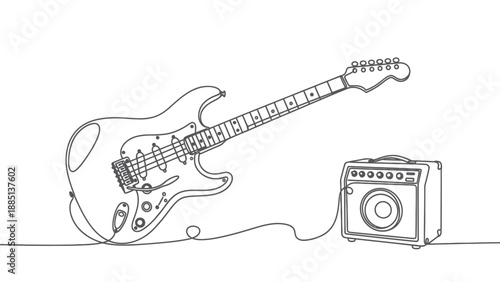 Electric Guitar and Amplifier Line Art Icon