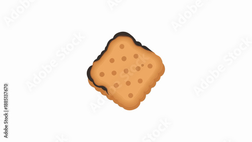 A burnt cracker with a few small dots, on a white background