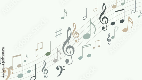 Abstract Musical Notes and Staff Lines - Soft Pastel Colors