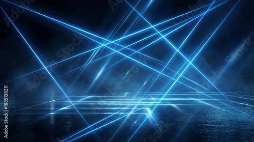 Blue Laser Beams and Scanner Lights in Futuristic Space