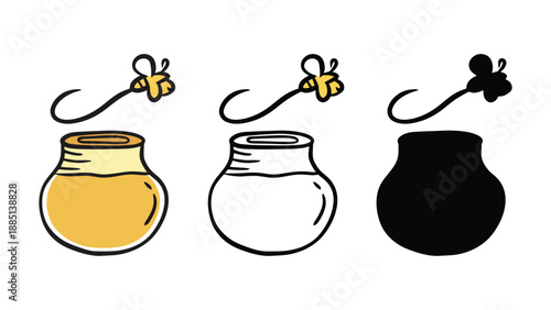 An illustration of three jars with bees flying above them