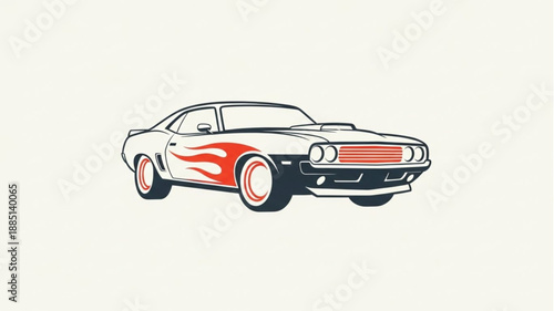 Classic American Muscle Car with Flame Graphics.