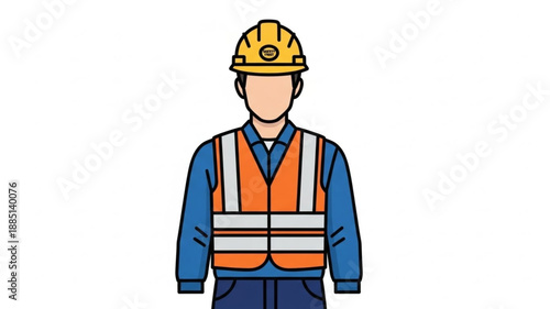 Construction worker wearing hard hat and safety vest illustration.