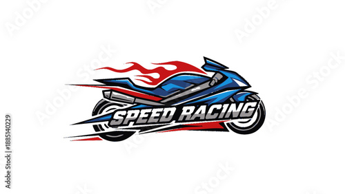 Speed Racing Motorcycle with Flames, Dynamic Motion Blur, Sport Bike Logo