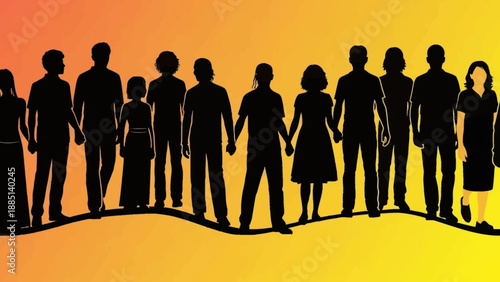 Diverse Group of People Silhouettes Holding Hands Together.