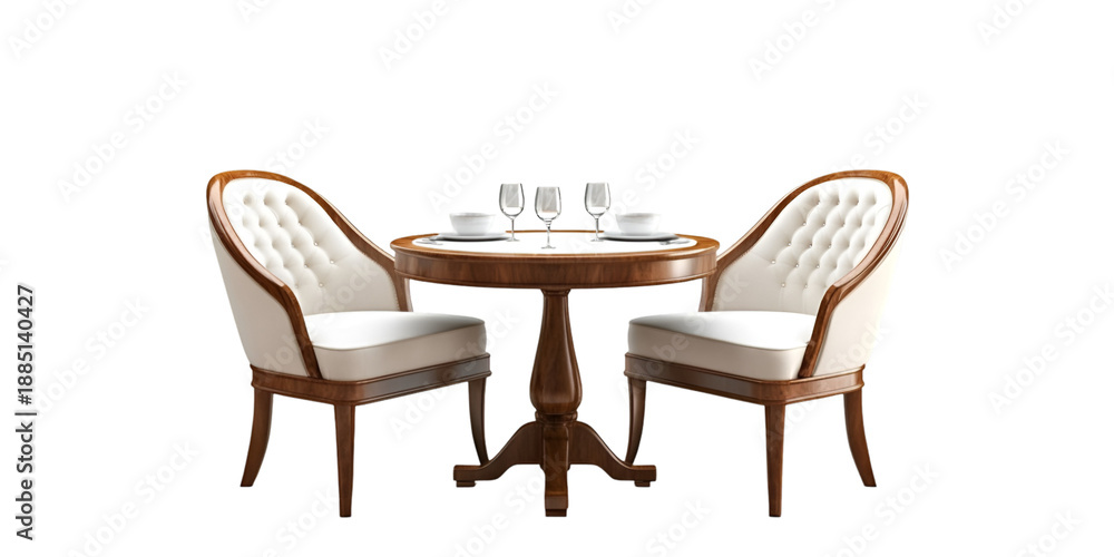 Fototapeta premium Luxury dining set with blank tableware, modern high-end indoor/outdoor furniture concept, transparent background