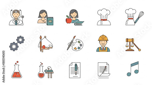 Collection of diverse profession icons representing various careers and skills.