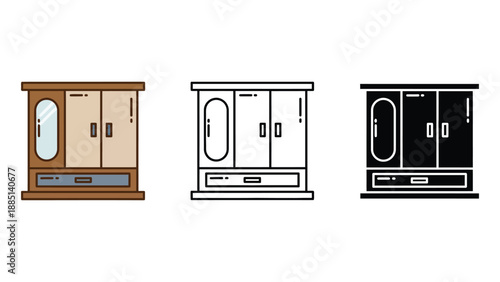 A colorful illustration of a wardrobe in different design styles and colors