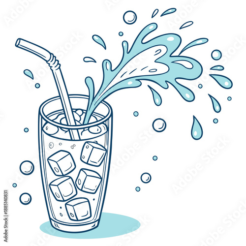 Dynamic cold drink splash captured in photography, with refreshing liquid droplets frozen mid-air on white background.