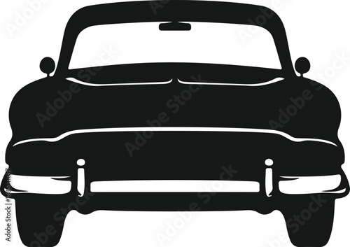 Black Silhouette of Classic Car From Front View On Transparency Background Vehicle Automobile Auto Transport Retro Design Vintage Vector Clipart