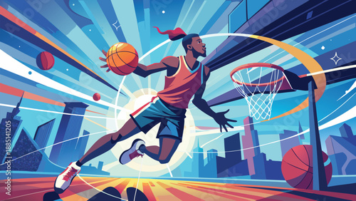 Dramatic Basketball Buzzer Beater Shot Silhouette Vector