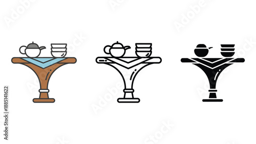 A set of three tea serving icons on decorative stands