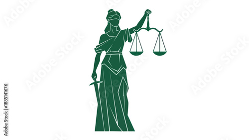 Justice Symbol Lady Scales Sword Green Icon Isolated White Background
