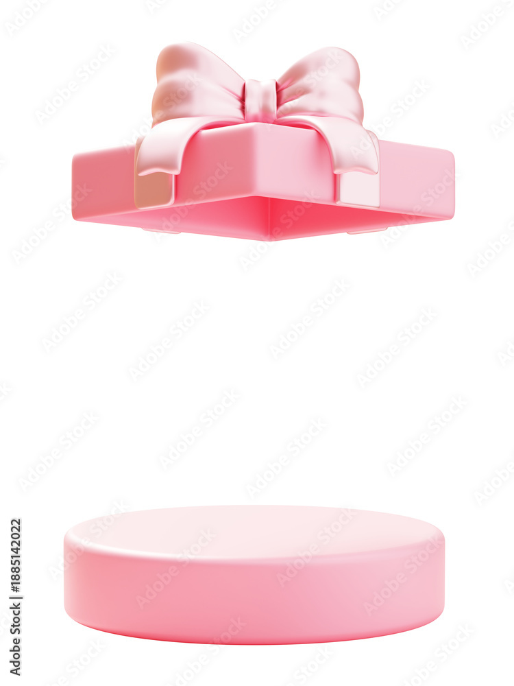 Fototapeta premium Pink 3d gift box podium with open present lid stage for celebration surprise and display