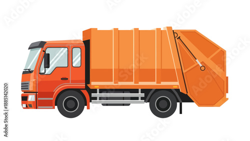 Orange Garbage Truck Vehicle Illustration - Sanitation Vehicle