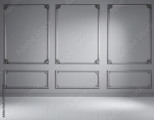 Decorative Silver Wall Panels in Empty Room with Polished Floor