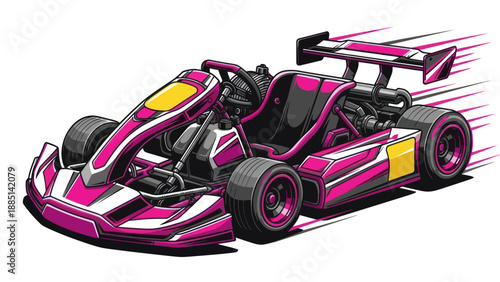 Pink racing go-kart with speed lines, pixel art style
