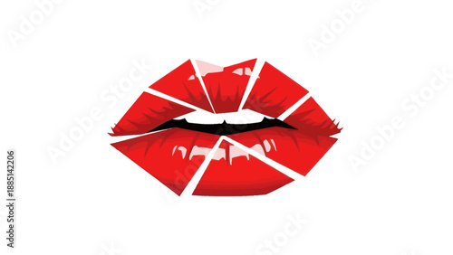 Glossy Red Lips Shattered Effect Abstract