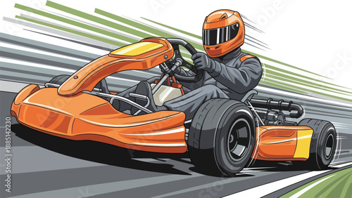 Go-kart Racer Speeding on Track, Dynamic Action Illustration