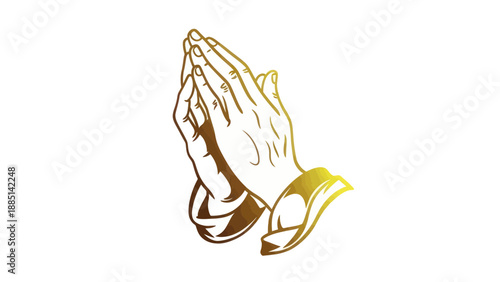 Golden Praying Hands Illustration with White Background