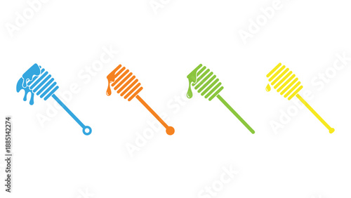 Colorful honey dipper icons on a clean white background