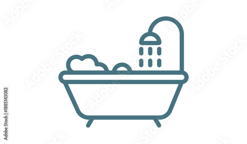 Bathtub with soap foam and faucet solid icon, body hygiene concept. Vector graphics. Bathroom tub, shower sign on white background, glyph style icon for mobile or web design.