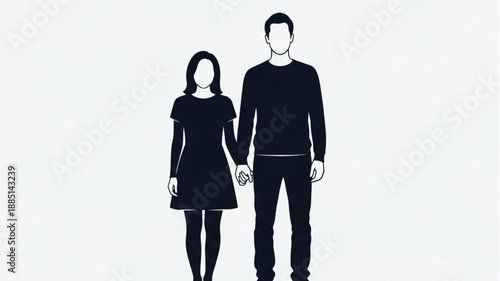 Couple Holding Hands Silhouette Minimalist Style.